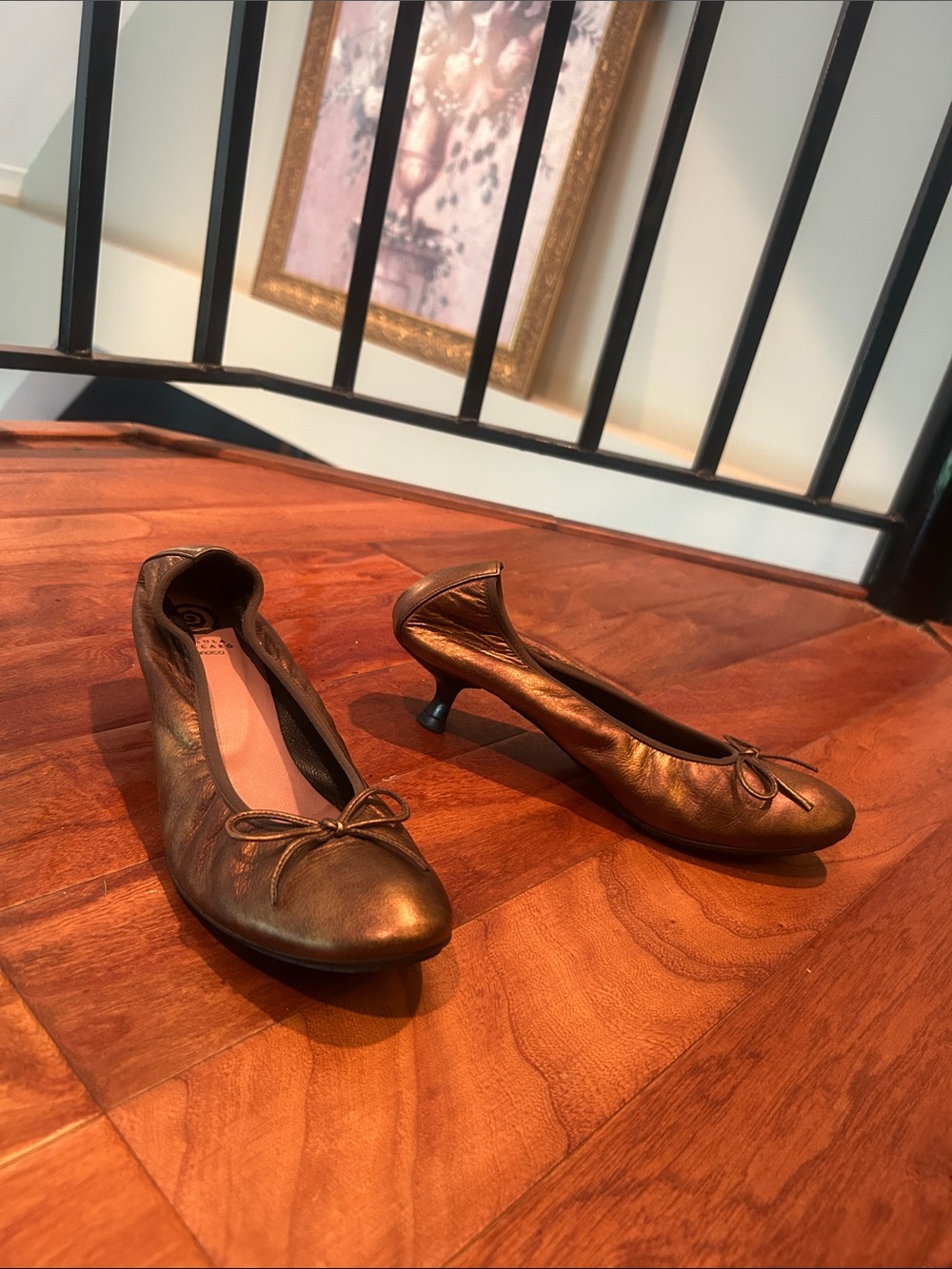 Ursula Mascaro Metallic Bronze Bow Kitten Heel Ballet Pumps Size 37